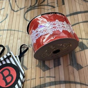 Orange Burlap with white lace Ribbon